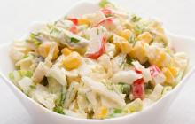 Salad of crab sticks with cabbage and corn Salad cabbage crab sticks corn cucumber